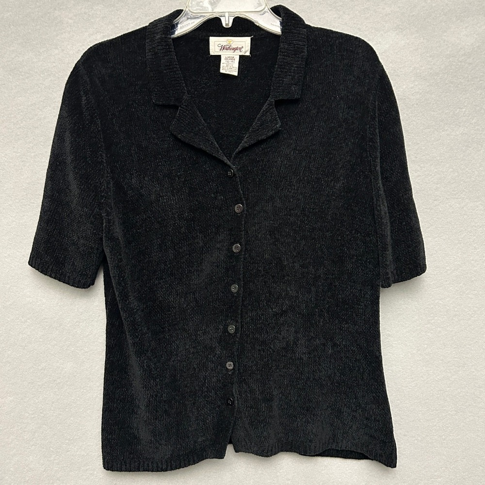Worthington Women L Sweater Cardigan Black Vintage Velvet Knit Button Up Short